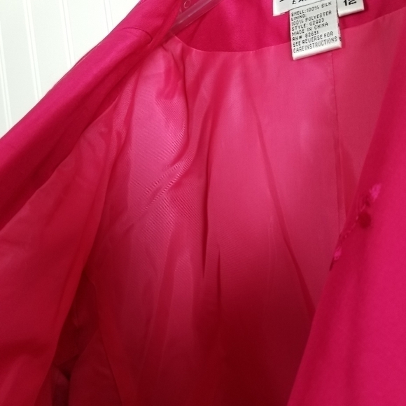 Newport News Silk Long Blazer Jacket Knee Length Embroidered Flowers Pink Sz 12 - Picture 12 of 13